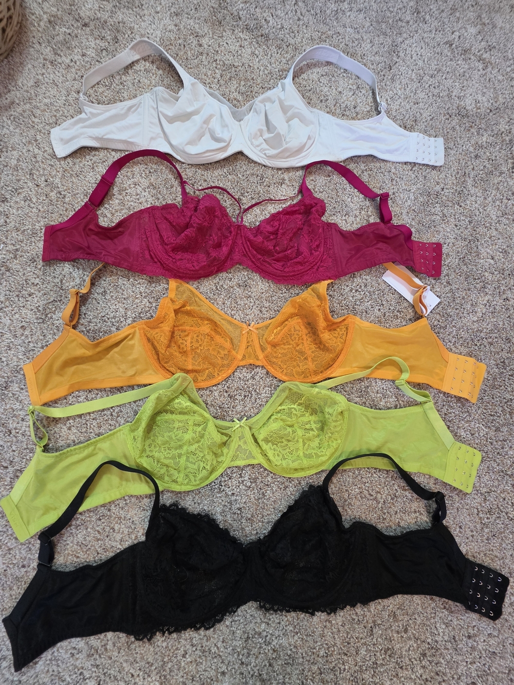 Lace Underwire Bra - Multi-Color Pack (White, Fuchsia, Orange, Lime, Black)